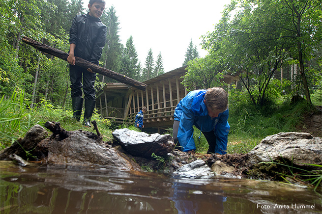 Waldabenteuer direkt vor der Haustür bietet nicht nur die Wasserhütte.