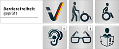 Logo Barrierefreiheit geprüft für Gehbehinderung und Rollstuhlfahrer