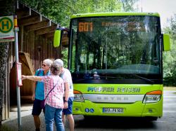 Wandern dank Bus: Nationalparkbesucher an der Haltestelle Racheldiensthütte. Foto: Daniela Blöchinger