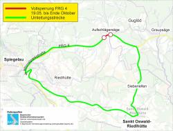 Übersichtskarte zu Baustelle nebst  und Umleitungen. Quelle: Staatliches Bauamt Passau