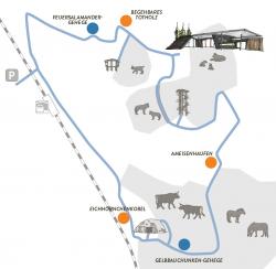 Geländeplan im Nationalparkzentrum Falkenstein mit Haus zur Wildnis.