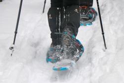 Die große Auftrittsfläche der Schneeschuhe verhindert ein tiefes Einsinken im Schnee. So stehen alle Bayerwald-Wanderwege auch im Winter für Erkundungstouren zur Verfügung. (Foto: Gregor Wolf)