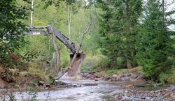 Mit Hilfe eines Baggers wurde das Flussbett des Reschbachs umgestaltet. (Foto: Johannes Keim/Nationalpark Bayerischer Wald)