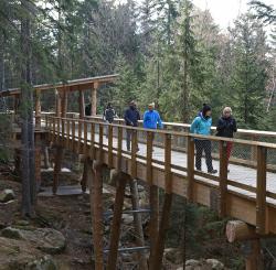 Auf einem 300 Meter langen Holzsteg können die Besucher die Wölfe, im Wolfsfreigelände in Srní, beobachten. (Foto: Štěpán Rosenkranz)