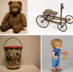 Vom Teddybär bis zum Sandeimer: Bei der Ausstellung "Was zum Spielen?" ist jede Menge Spielzeug aus früheren Zeiten und von heute zu sehen. (Fotos: Freilichtmuseum Finsterau / Museum Prachatitz)