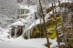 Bei der Schneeschuhwanderung durchs Höllbachtal gibt’s zahlreiche Eiszapfen zu bestauen. (Foto: Steffen Krieger)