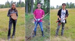 Legten im Nationalpark selbst Hand an: Alyssa aus den USA, Adnan aus den Vereinigten Arabischen Emiraten (Mitte) und Tian aus China. (Fotos: Gregor Wolf/Nationalpark Bayerischer Wald)