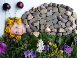 Ein paar Steine aufs Bild gelegt, Kirschen als Fühler – schon kommt Celina Siemons, 8 Jahre, als Schneckchen daher.
