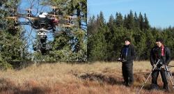 "Fluglinse"-Oktokopter und seine Piloten Werner und Christian Oberberger in Action (Foto: www.fluglinse.de)